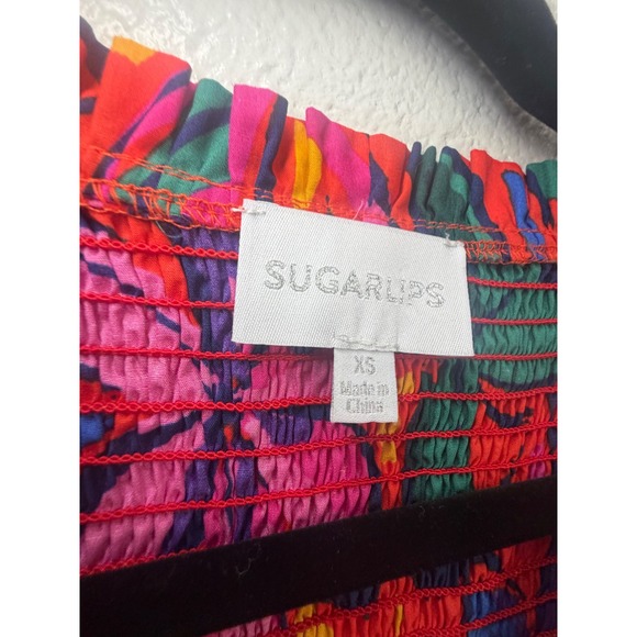 Sugarlips Floral Smocked Maxi Dress Multi Color Flutter Sleeve Cotton Size XS - Picture 4 of 8